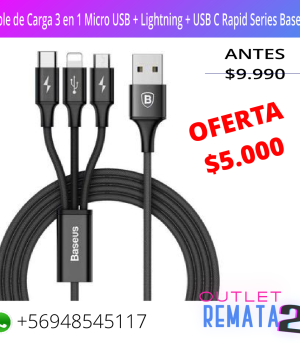 Cable de Carga 3 en 1 Micro USB + Lightning + USB C Rapid Series Baseus