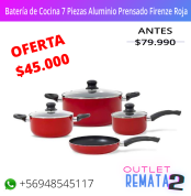 Batería de Cocina 7 Piezas Aluminio Prensado Firenze Roja