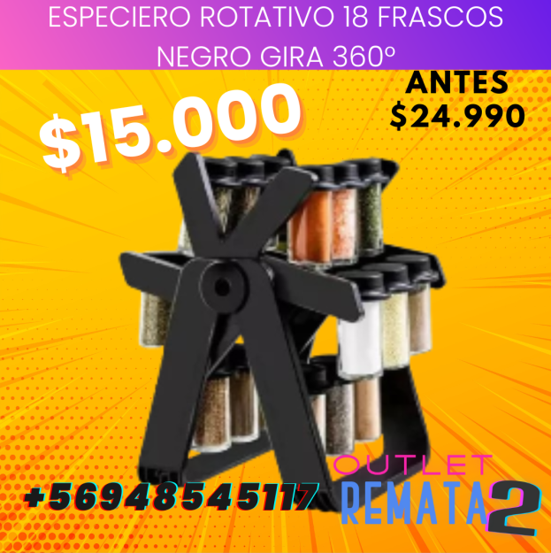 Especiero Rotativo 18 Frascos Negro Gira 360°