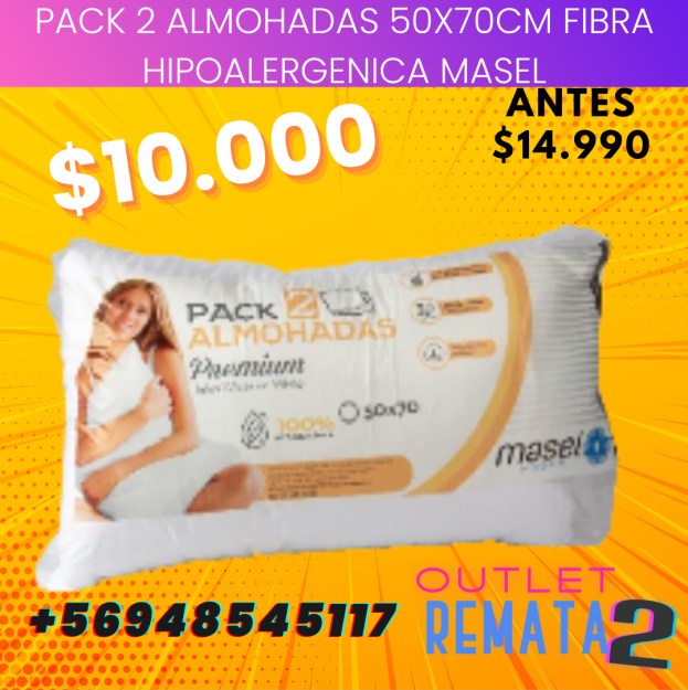 Pack 2 Almohadas 50x70cm Fibra Hipoalergenica Masel