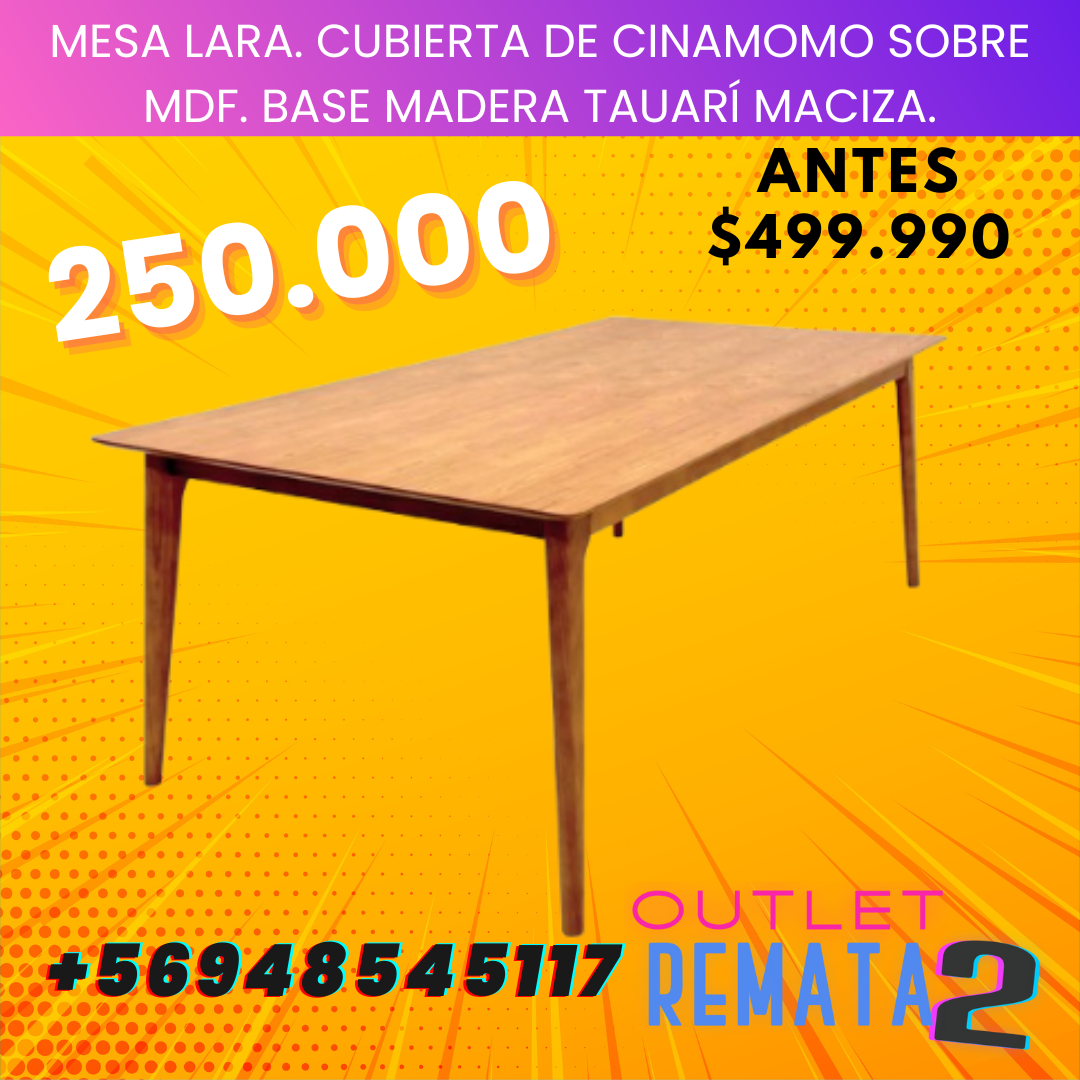 MESA lARA. CUBIERTA DE CINAMOMO SOBRE MDF. BASE MADERA TAUARÍ MACIZA.