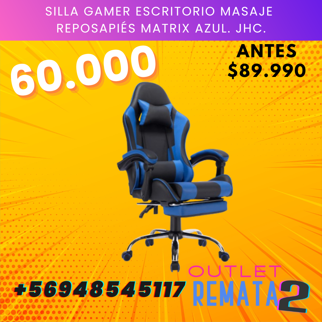 Silla Gamer Escritorio Masaje Reposapiés Matrix Azul