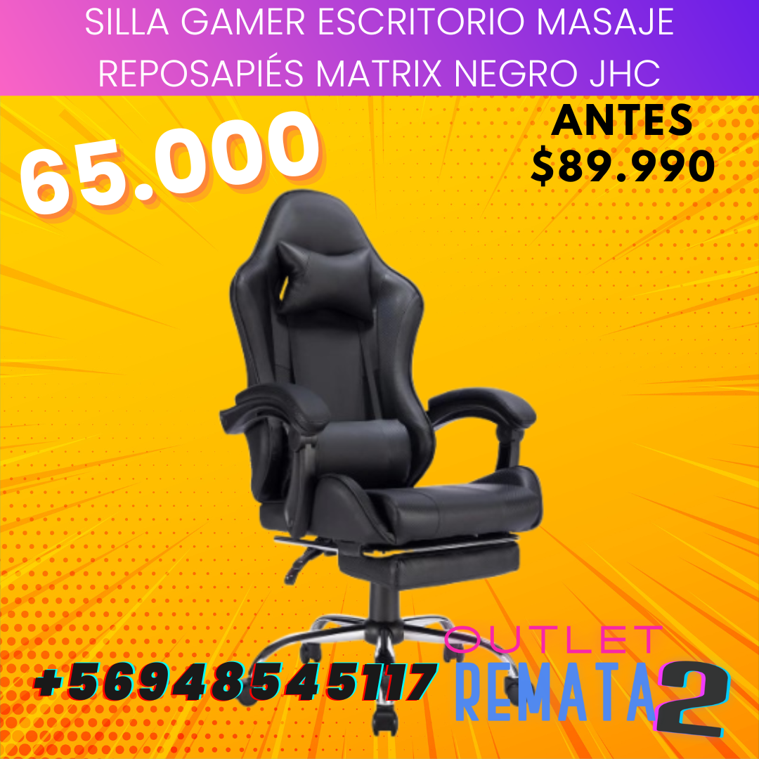 Silla Gamer Escritorio Masaje Reposapiés Matrix Negro jhc