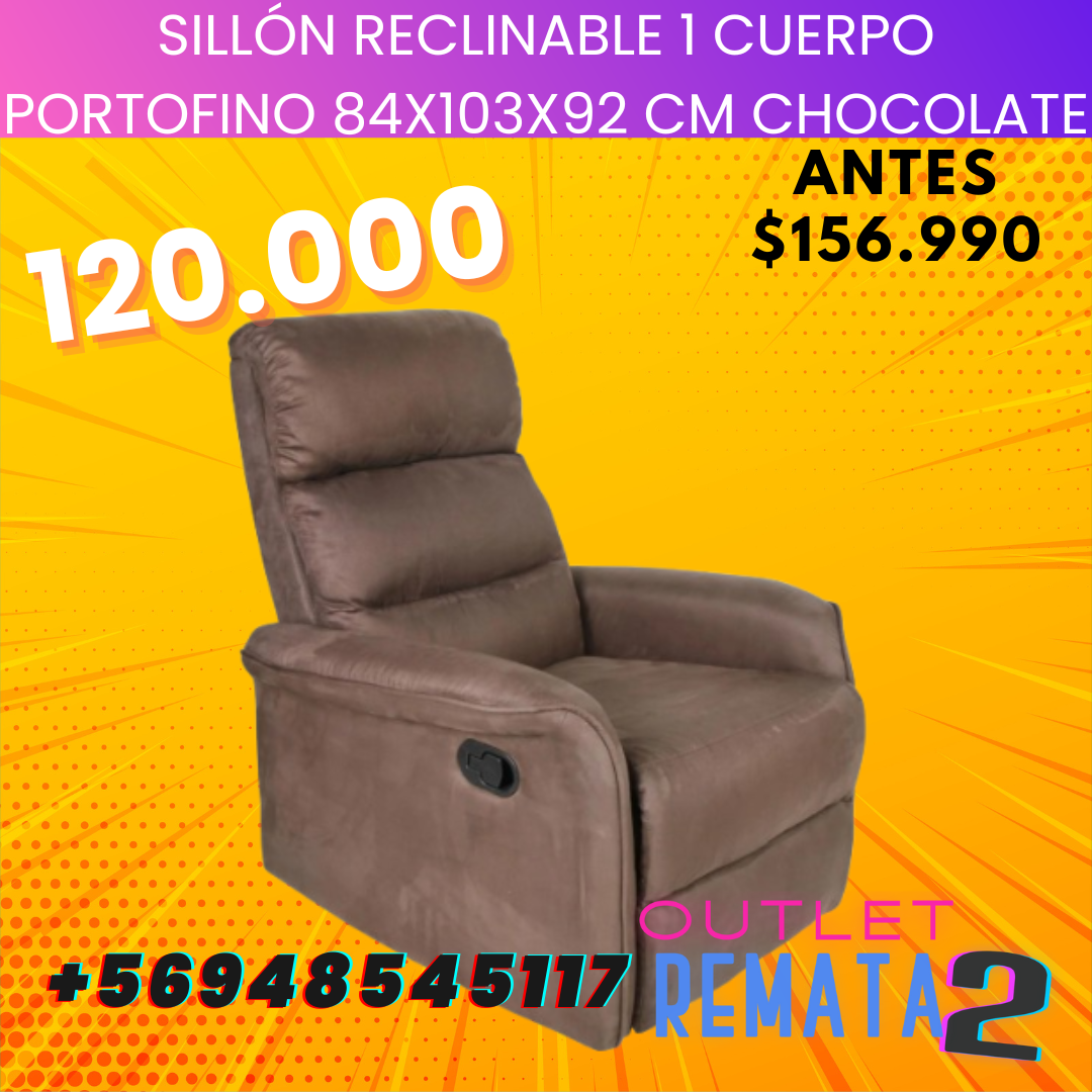 Sillón Reclinable 1 cuerpo Portofino 84x103x92 cm Chocolate