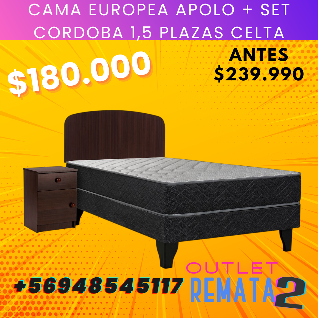 Cama Europea Apolo + Set Cordoba 1,5 Plazas CELTA