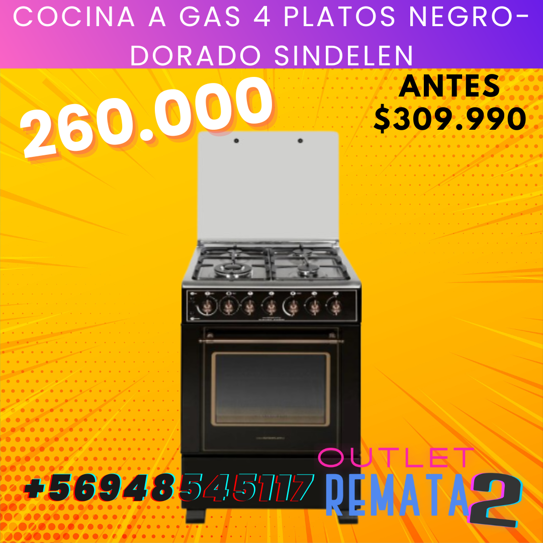 Cocina a Gas 4 Platos Negro-dorado SINDELEN