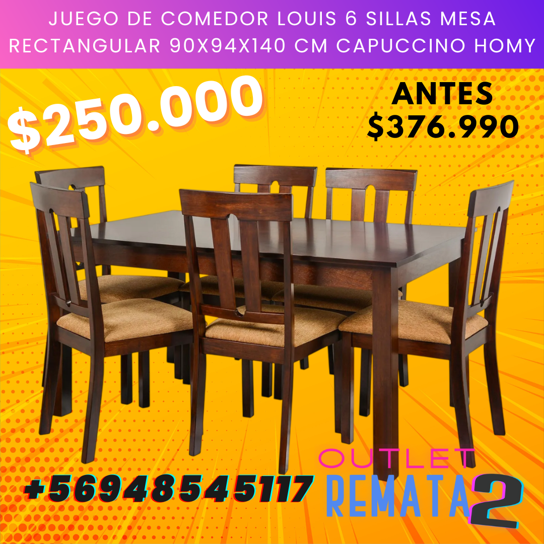 Juego de Comedor Louis 6 Sillas Mesa Rectangular 90x94x140 cm Capuccino HOMY