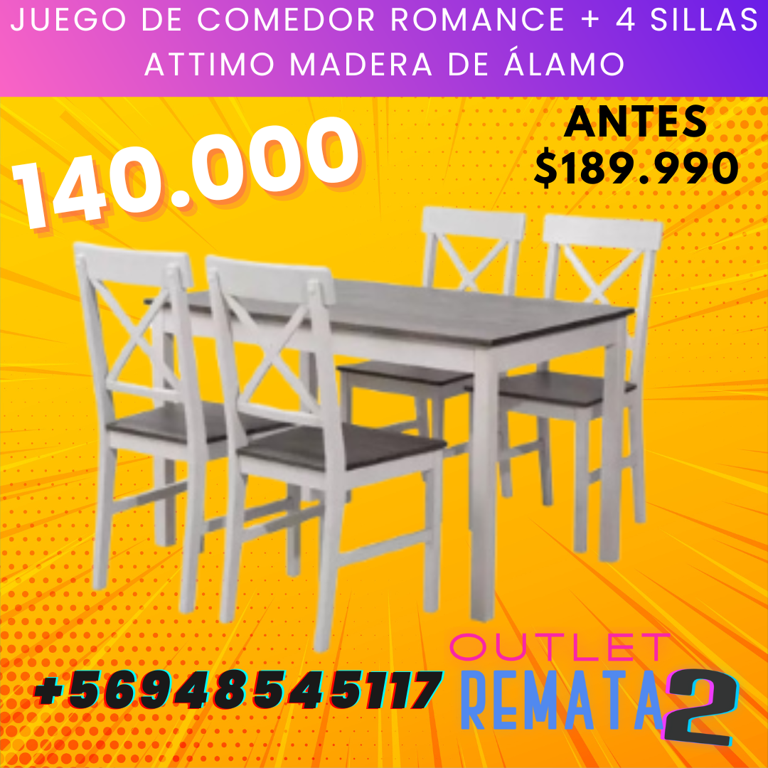 Juego de Comedor Romance + 4 Sillas Attimo