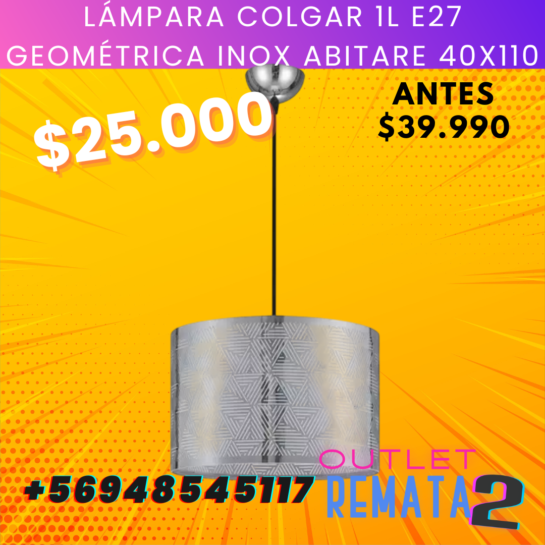 Lámpara colgar 1L E27 Geométrica inox Abitare 40X110