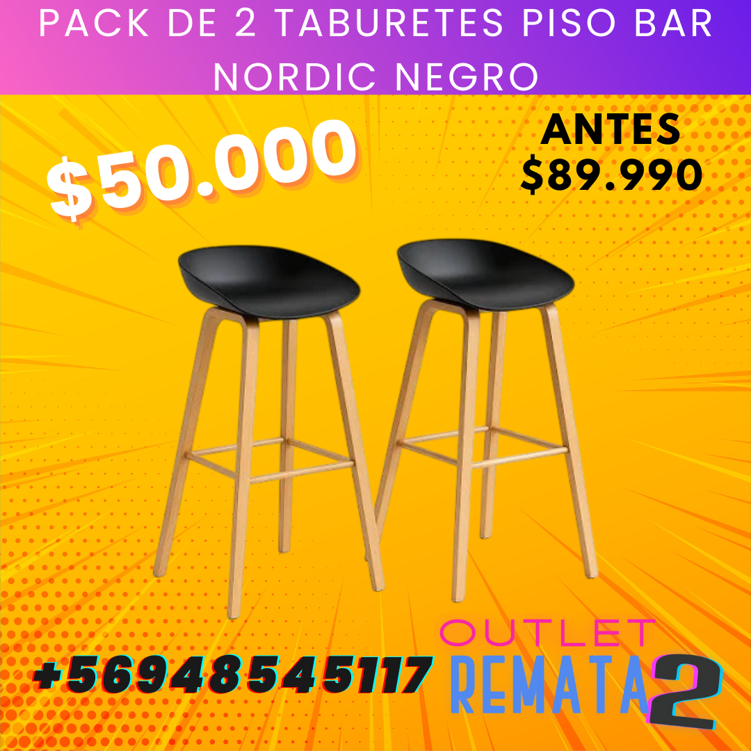 Pack de 2 Taburetes Piso Bar Nordic negro