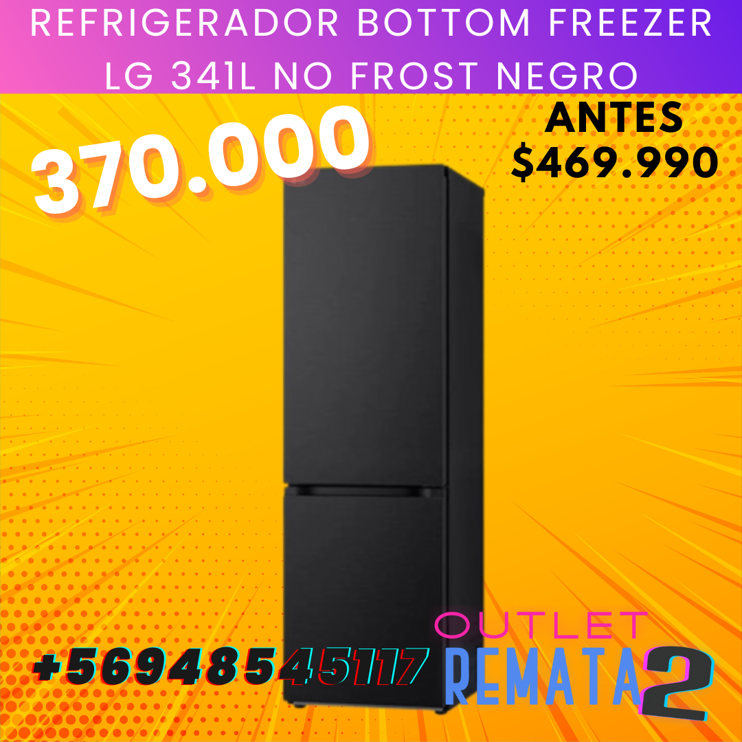 REFRIGERADOR BOTTOM FREEZER LG 341L NO FROST NEGRO