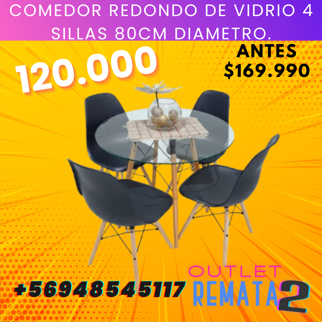 comedor redondo de vidrio 4 sillas 80cm