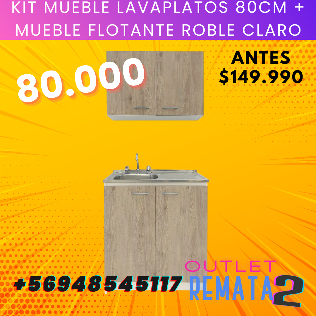 kit Mueble Lavaplatos 80cm + mueble flotante Roble Claro