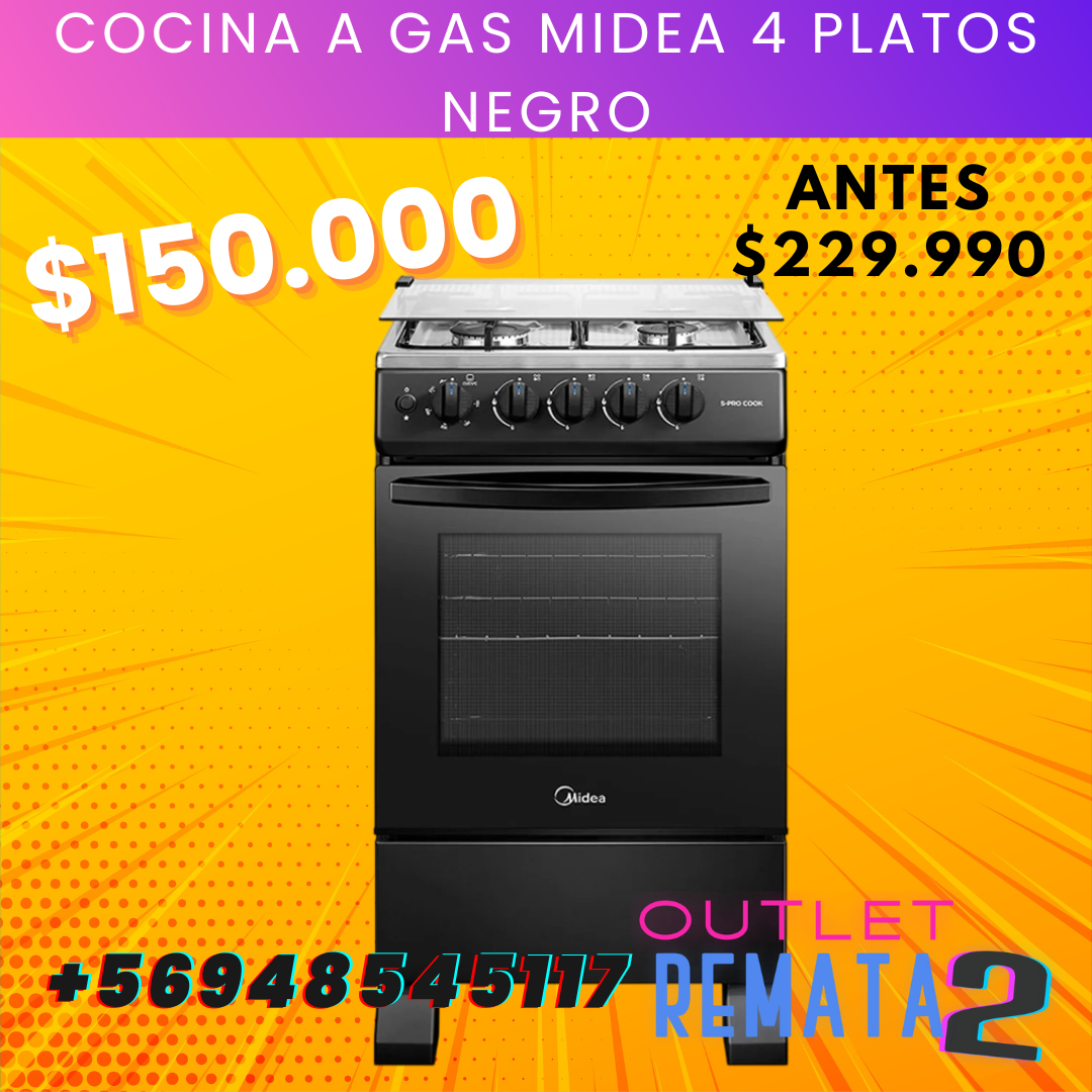 COCINA A GAS MIDEA 4 PLATOS NEGRO