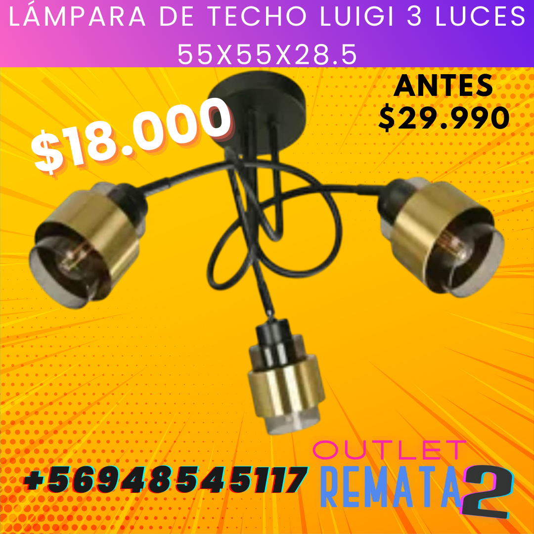 Lámpara de techo luigi 3 luces 55x55x28.5