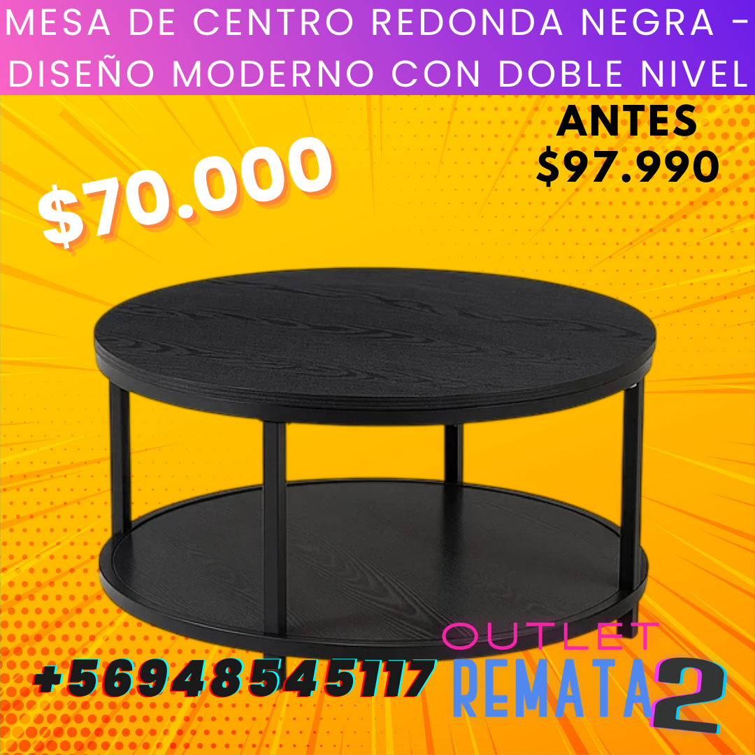 Mesa de Centro Redonda Negra - Diseño Moderno con Doble Nivel