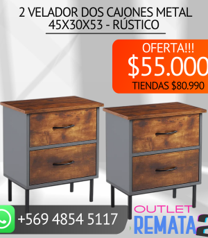 2 Velador Dos Cajones Metal 45x30x53 - Rústico