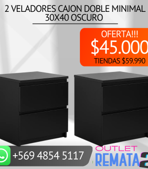 2 Veladores Cajon Doble Minimal 30x40 Oscuro