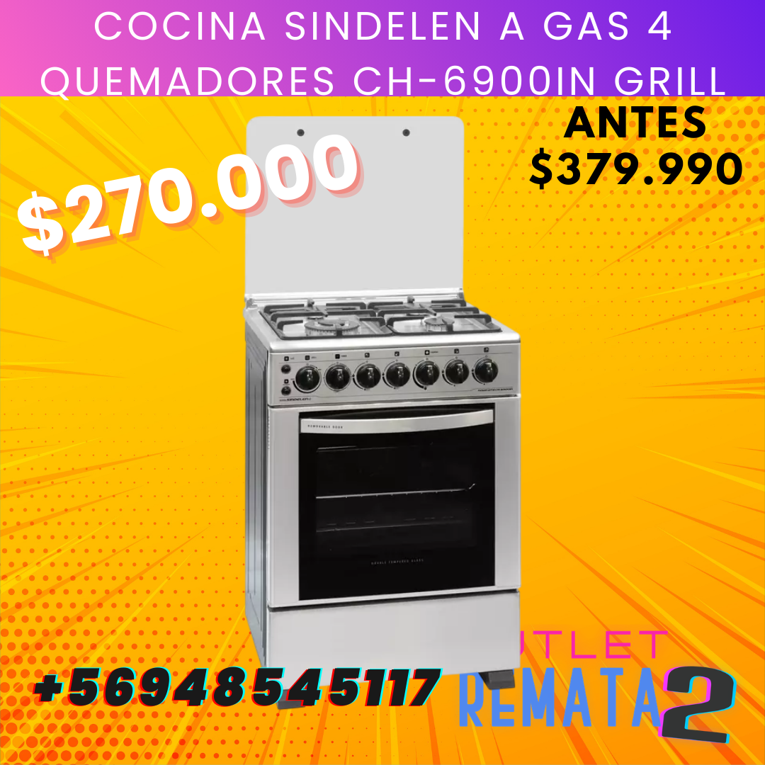 Cocina Sindelen a Gas 4 Quemadores CH-6900IN Grill