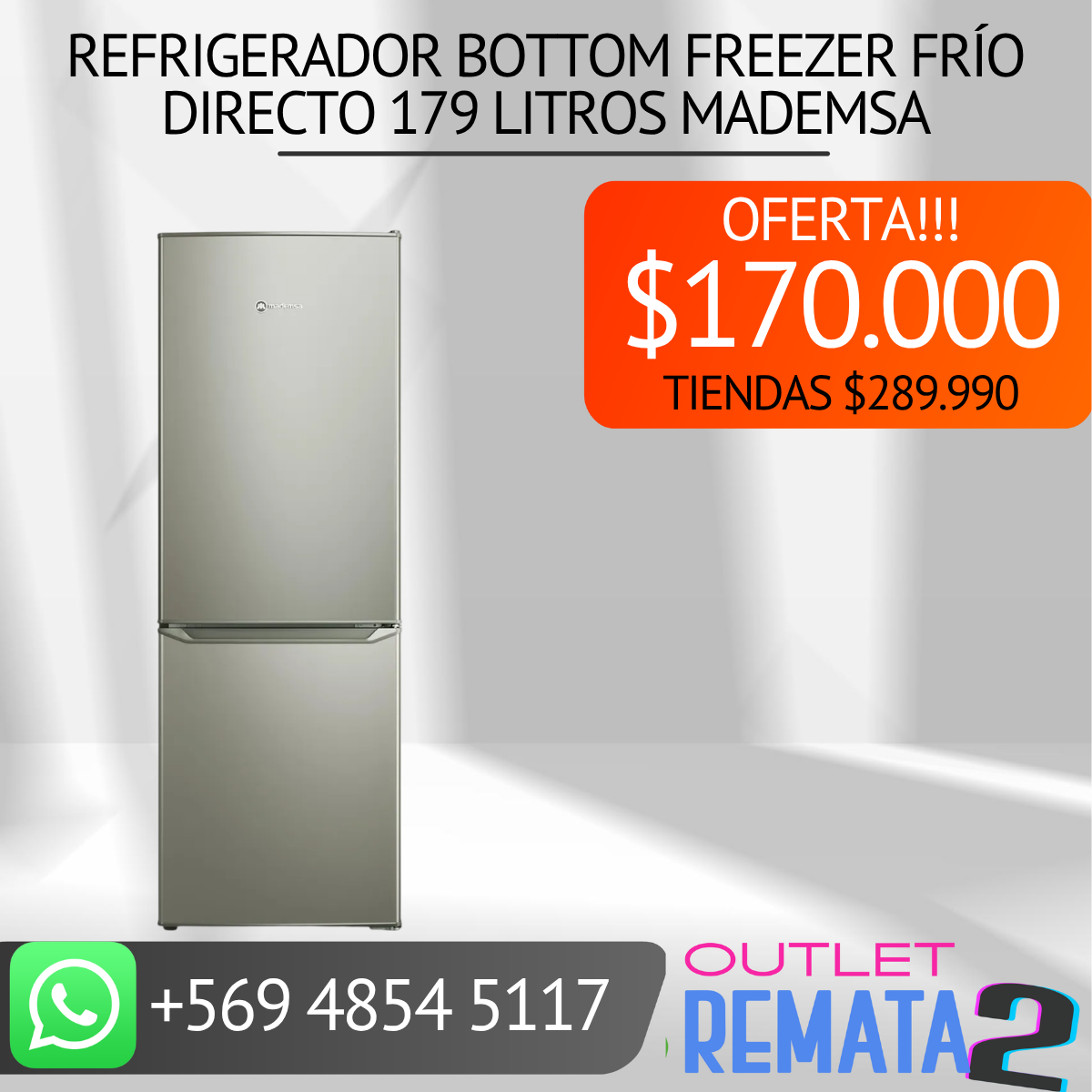 Refrigerador Bottom Freezer Frío Directo 179 Litros MADEMSA