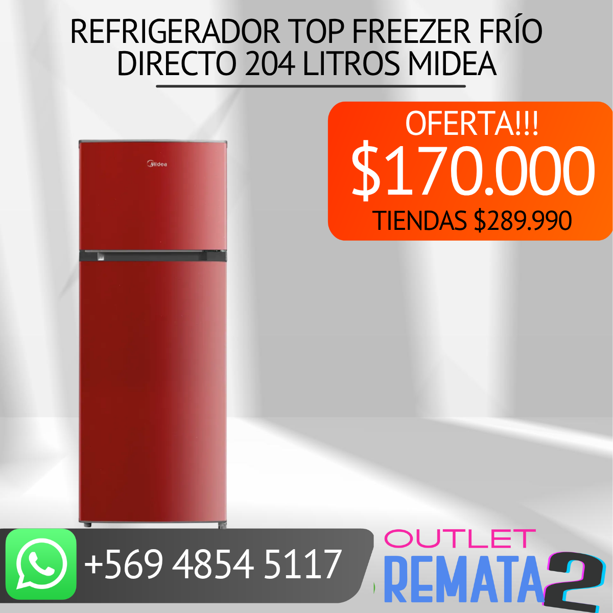 Refrigerador Top Freezer Frío Directo 204 Litros MIDEA