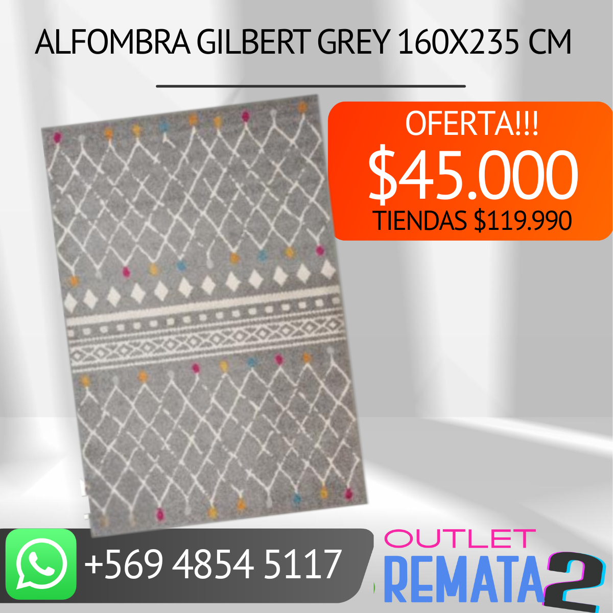 Alfombra Gilbert Grey 160x235 Cm