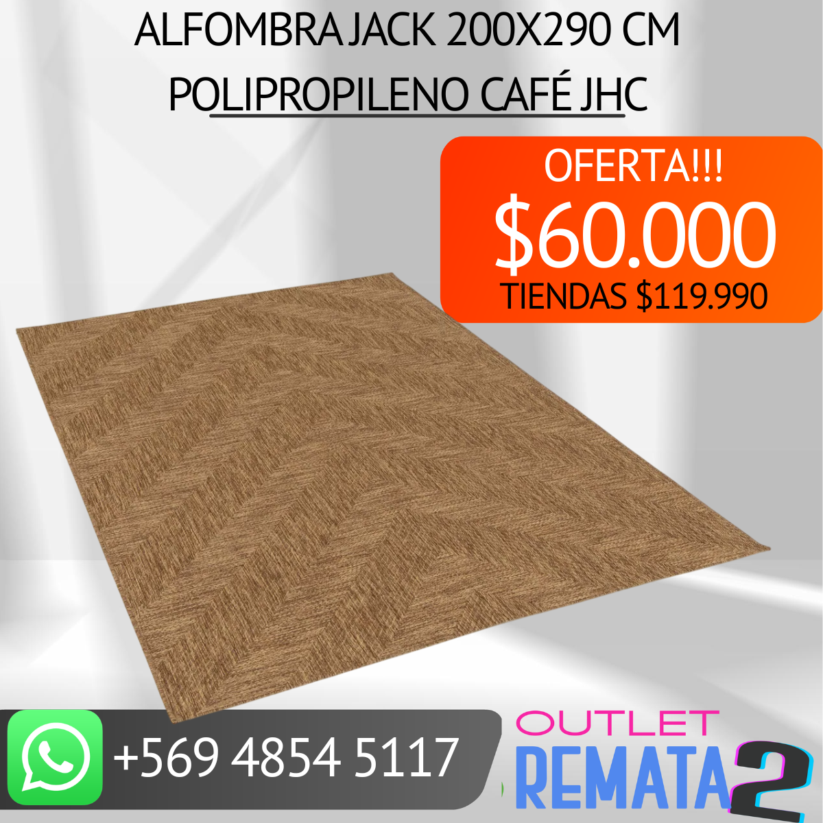 Alfombra Jack 200x290 cm Polipropileno Café JHC