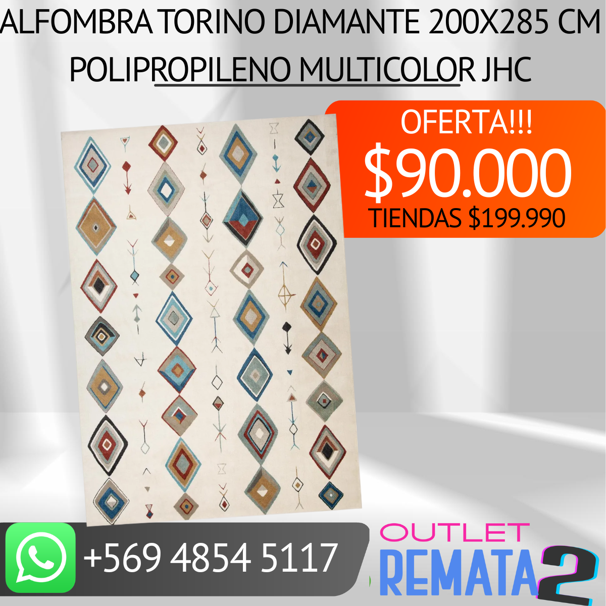 Alfombra Torino Diamante 200x285 cm Polipropileno Multicolor JHC