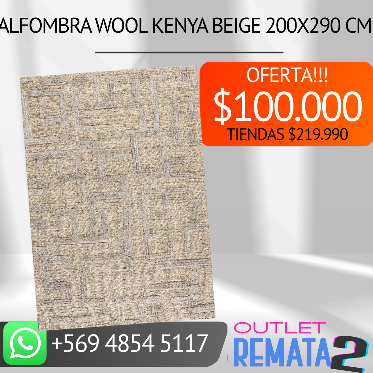 Alfombra Wool Kenya Beige 200x290 cm