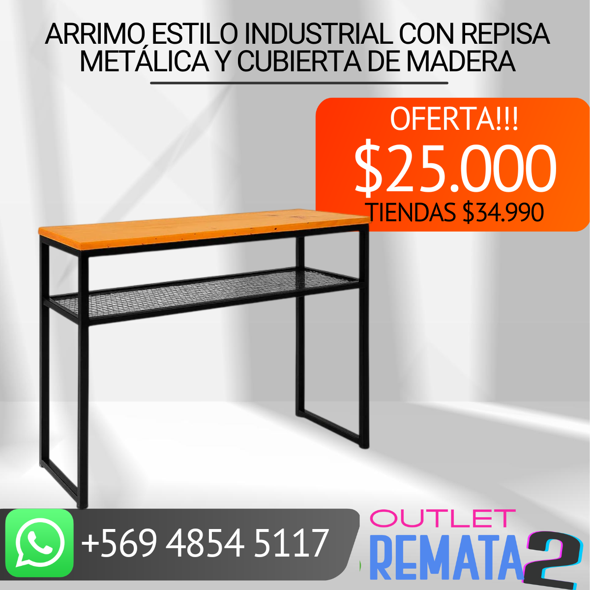 Arrimo Estilo Industrial con Repisa Metálica y Cubierta de Madera