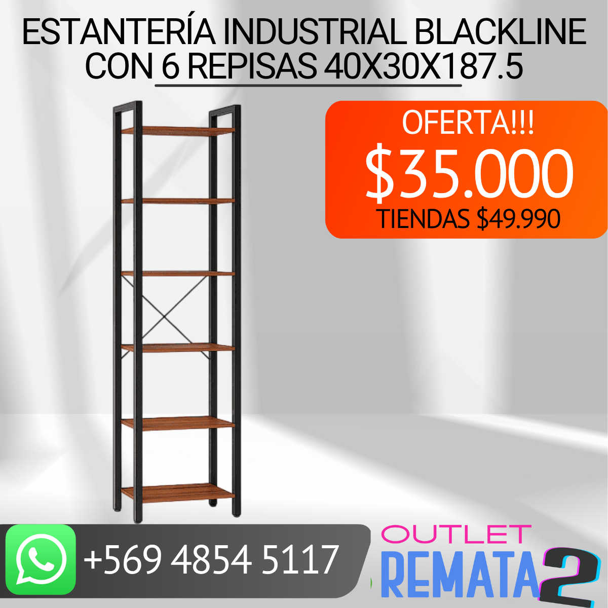 Estantería Industrial BlackLine con 6 Repisas 40x30x187.5
