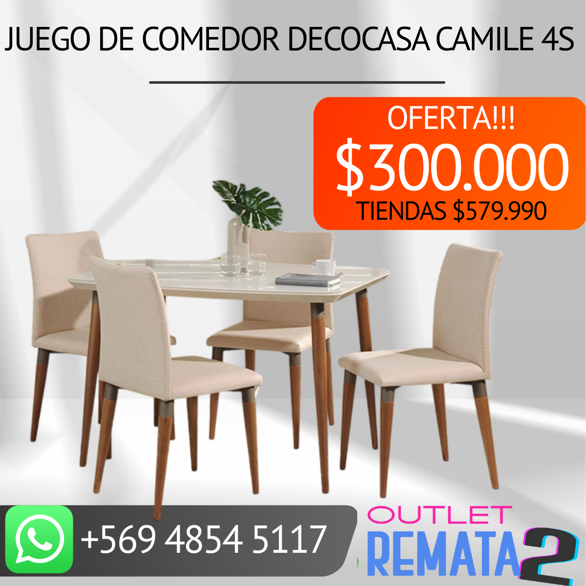JUEGO DE COMEDOR DECOCASA CAMILE 4S