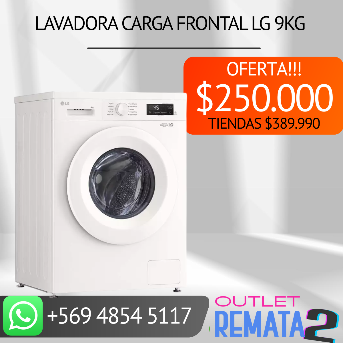 Lavadora Carga Frontal LG 9Kg