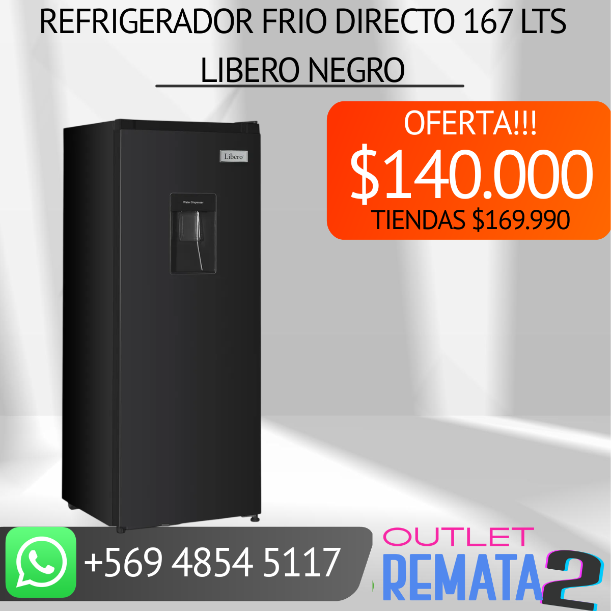REFRIGERADOR FRIO DIRECTO 167 LTS LIBERO NEGRO