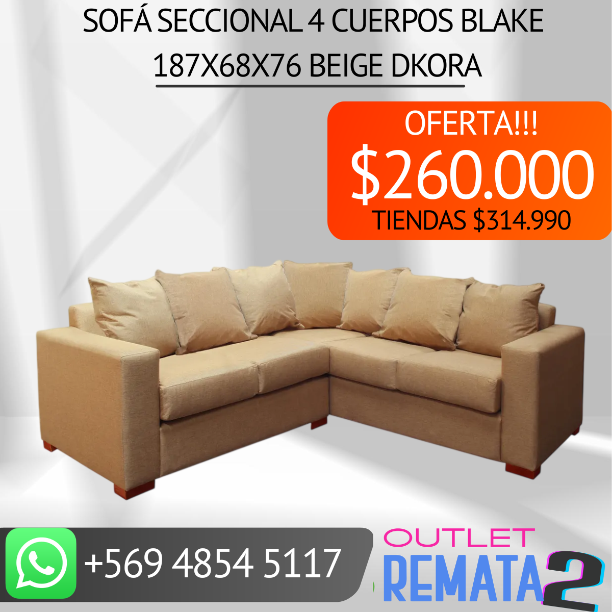 Sofá Seccional 4 Cuerpos Blake