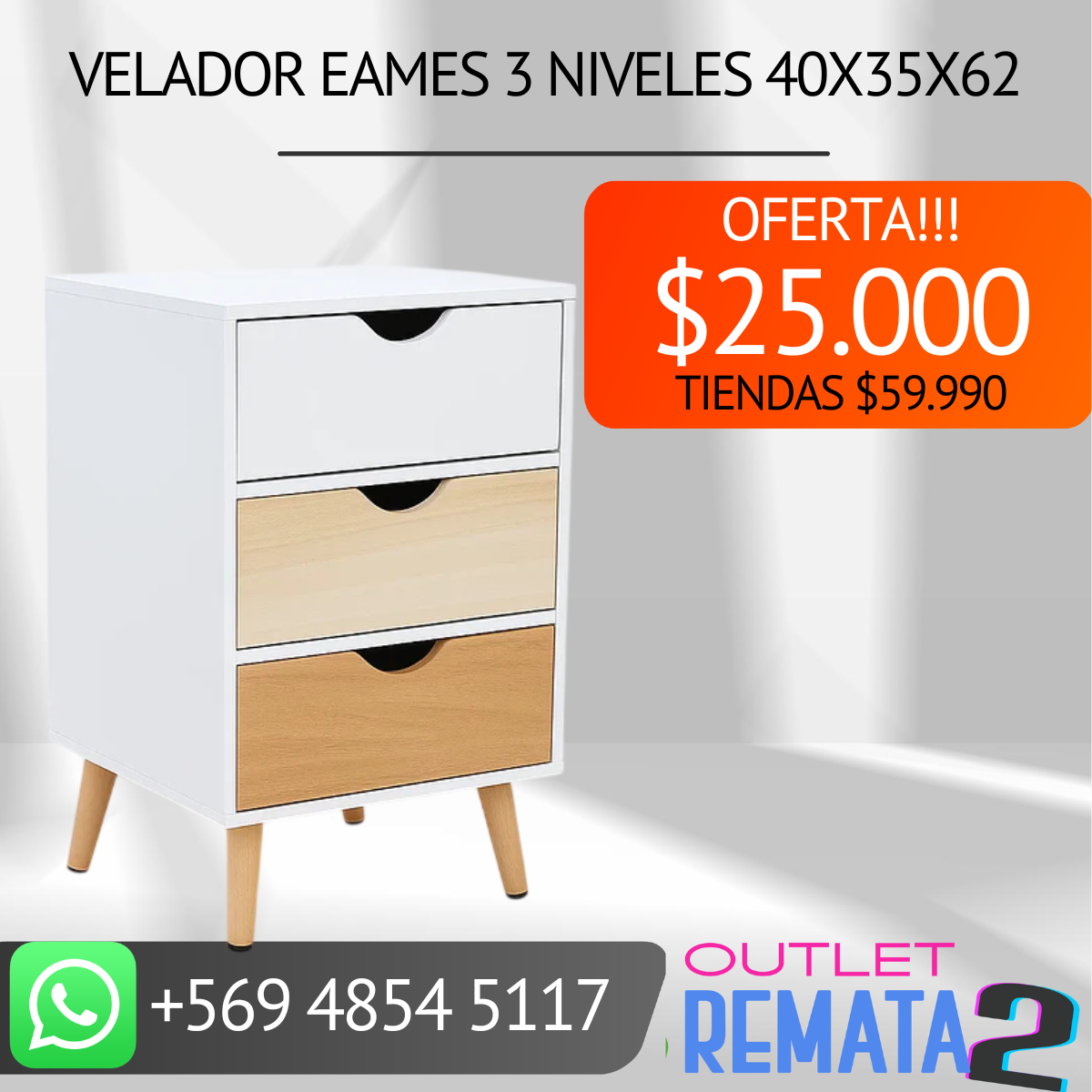 Velador Eames 3 niveles 40x35x62