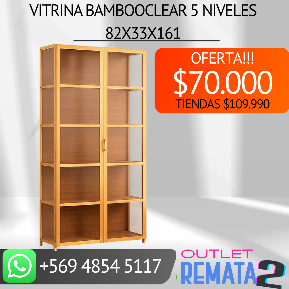 Vitrina BambooClear 5 Niveles 82x33x161