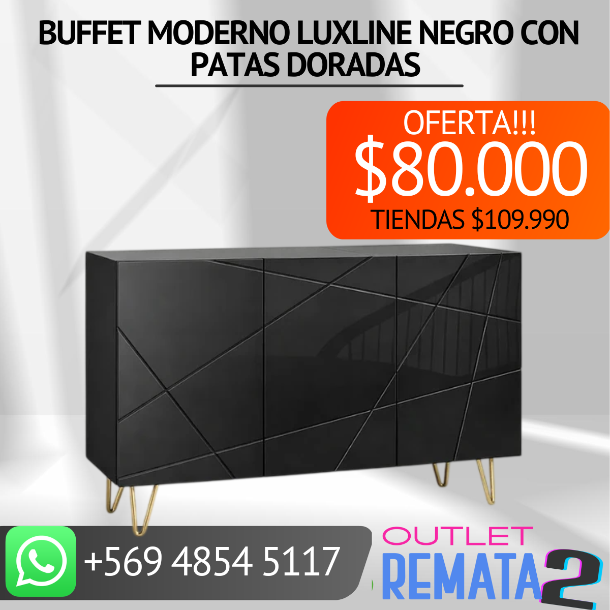 Buffet Moderno LuxLine Negro con Patas Doradas