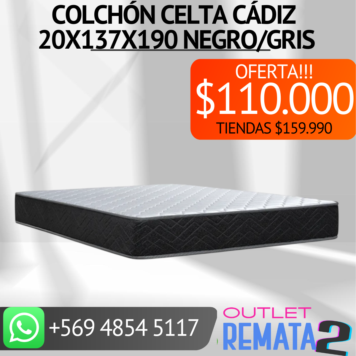 COLCHÓN CELTA CÁDIZ FULL negro y gris