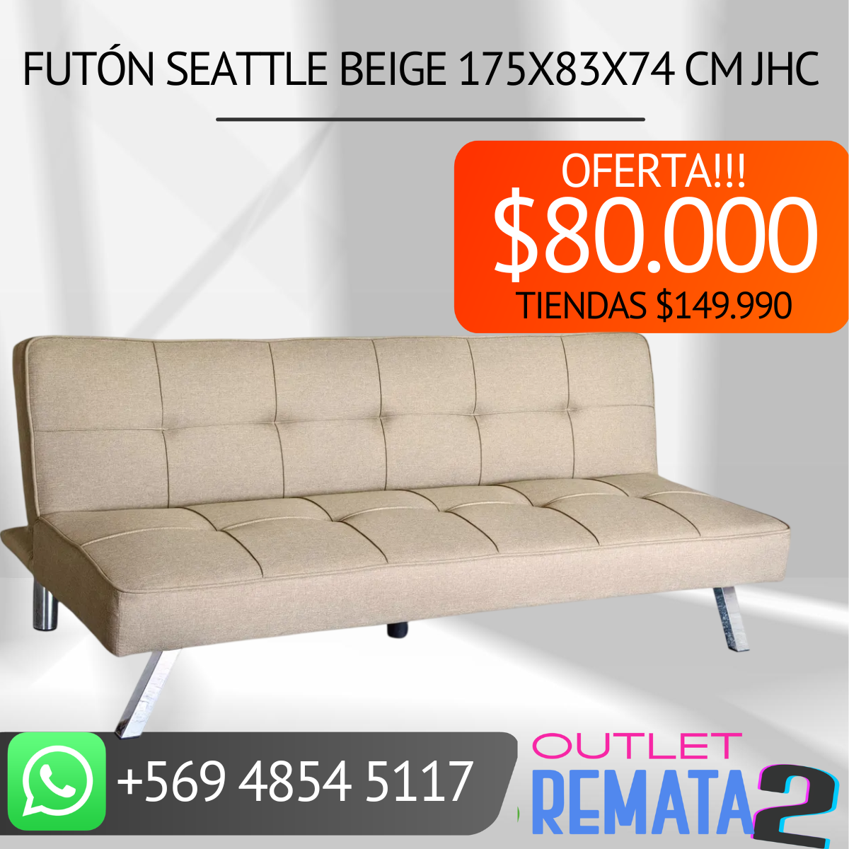 Futón Seattle Beige 175x83x74 cm JHC