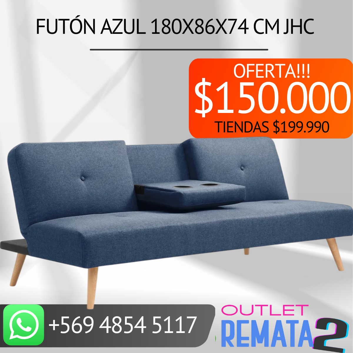 Futón azul 180x86x74 CM JHC