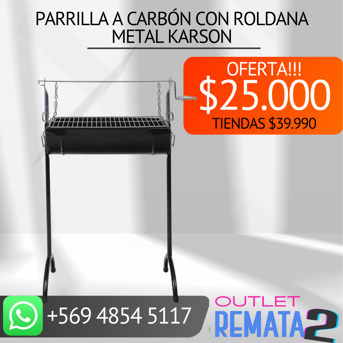 Parrilla a Carbón con Roldana Metal karson
