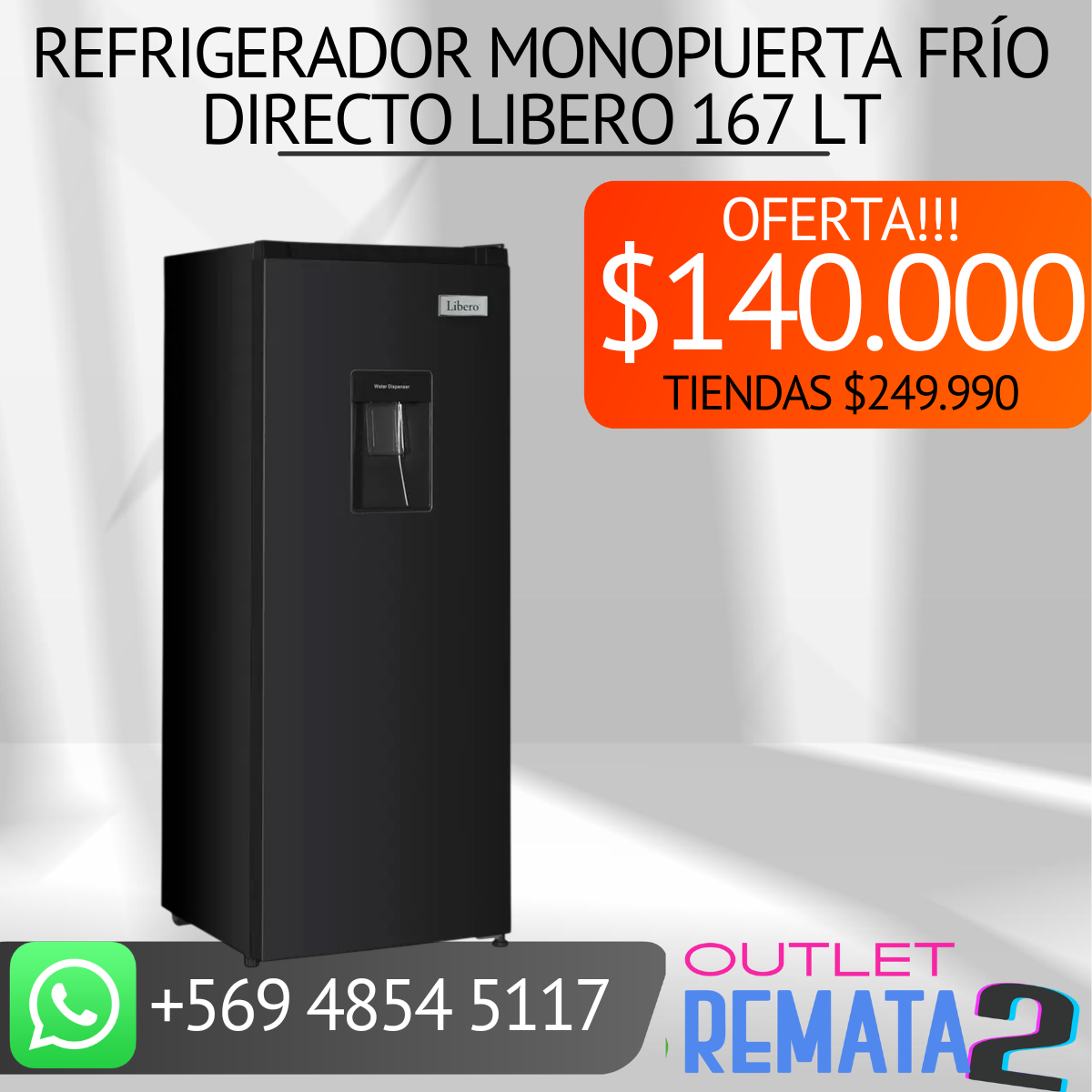 Refrigerador Monopuerta frío directo Libero 167 lt