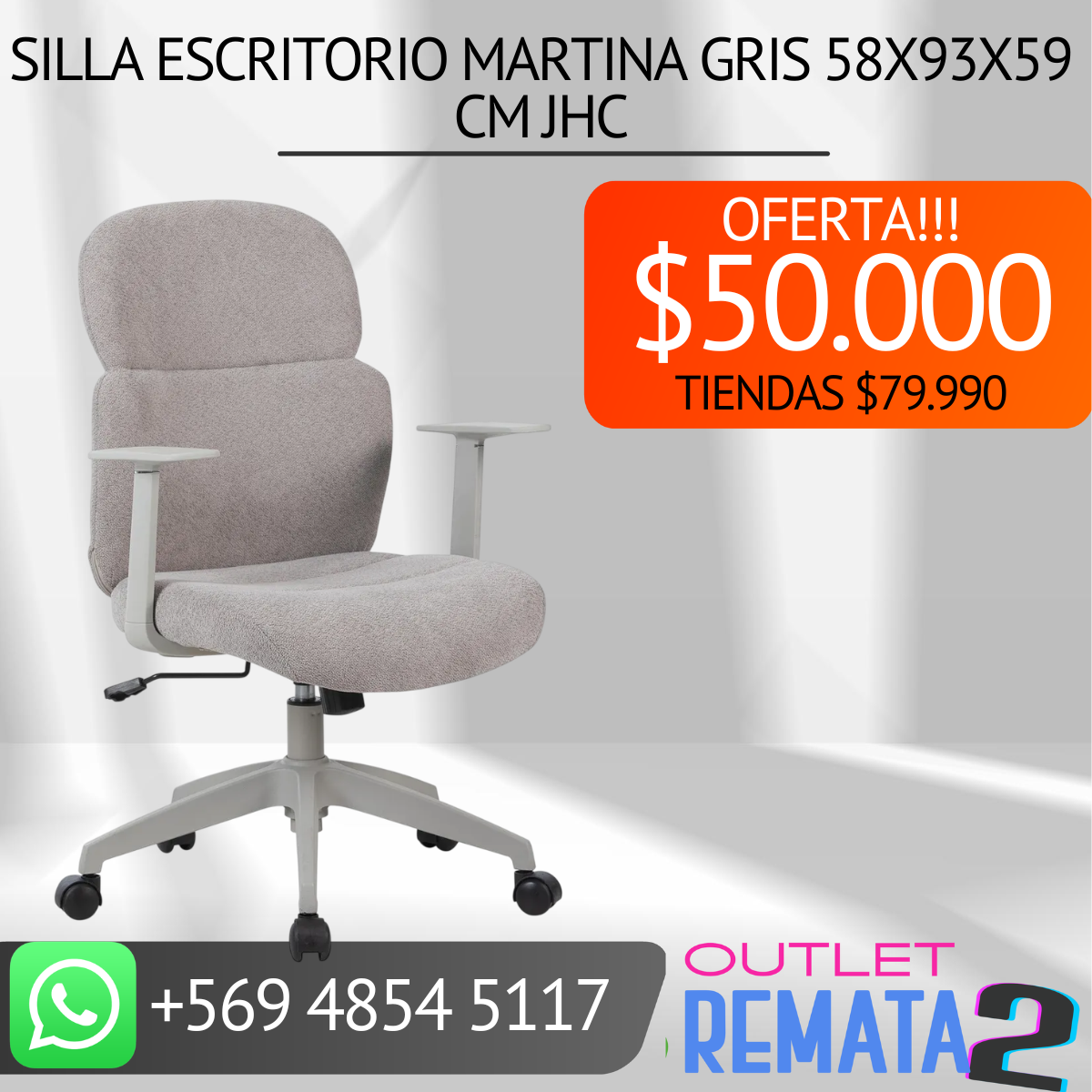 Silla Escritorio Martina Gris 58x93x59 cm JHC