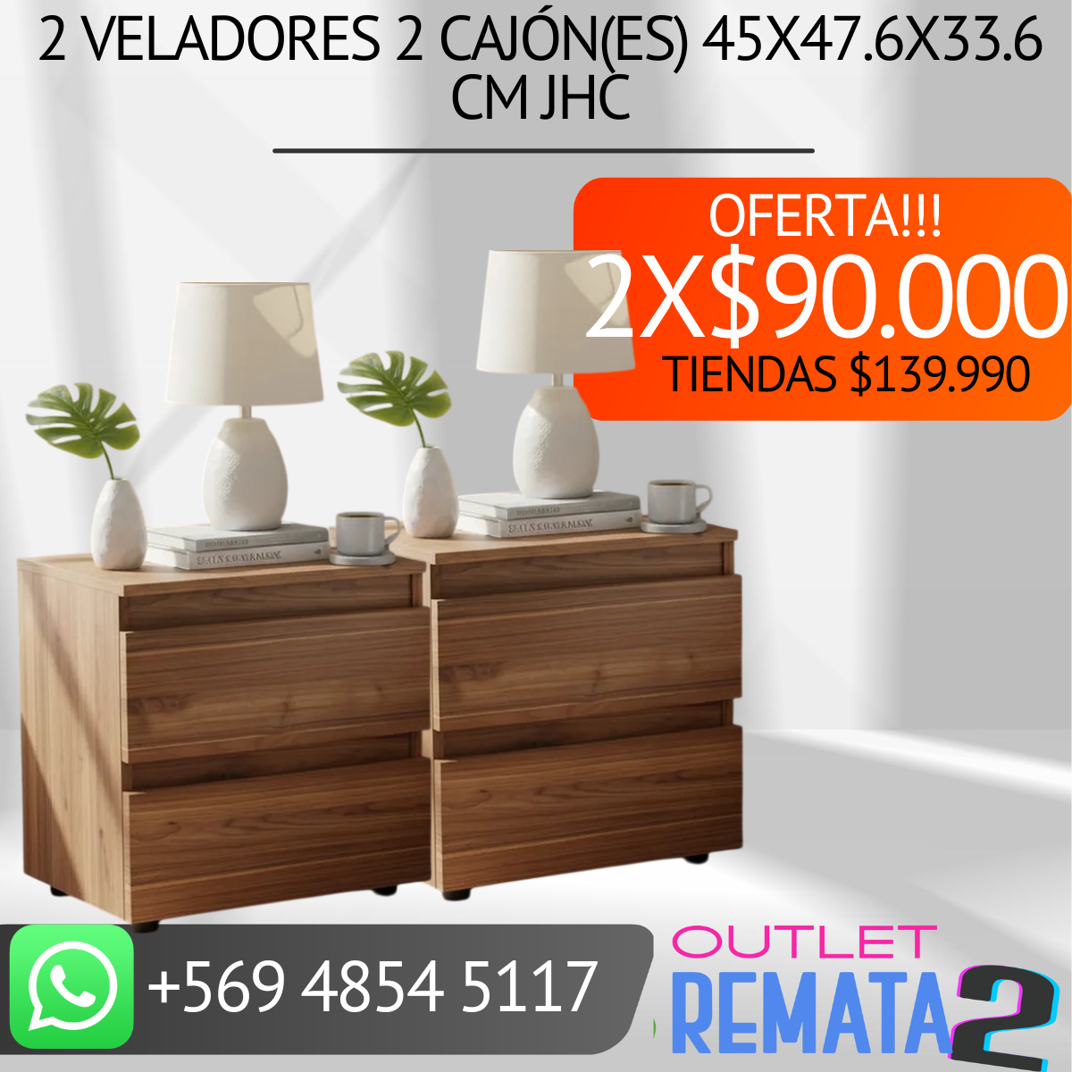 2 VeladorES 2 Cajón(es) 45x47.6x33.6 cm JHC
