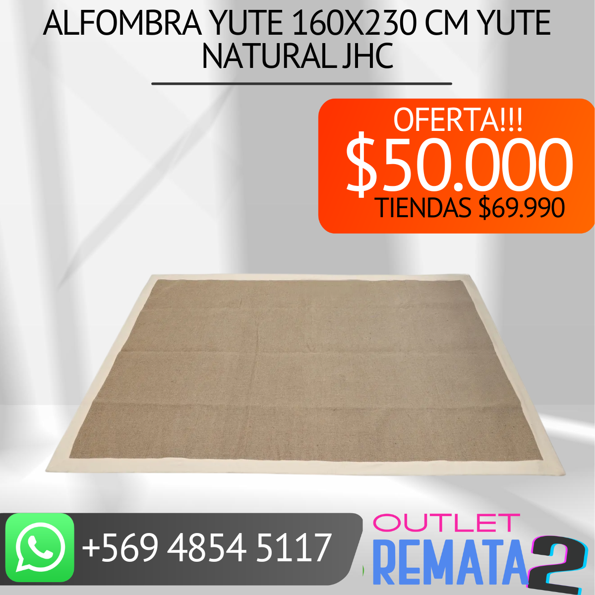 Alfombra Yute 160x230 cm Yute Natural JHC