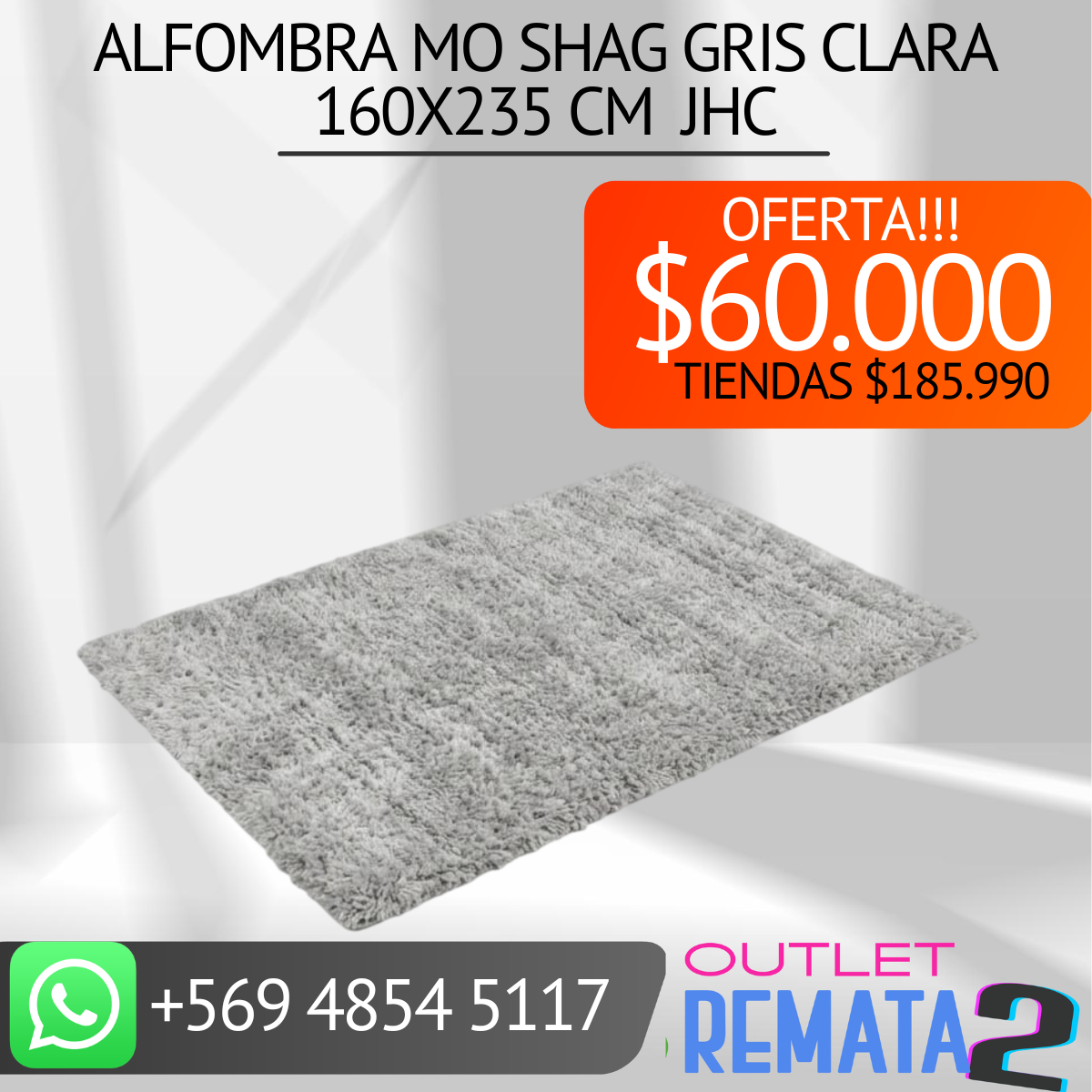 Alfombra mo shag gris clara 160x235 cm jhc