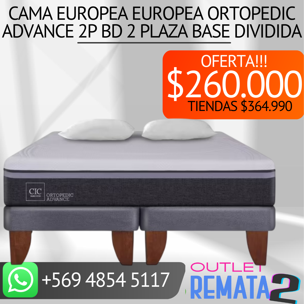 Cama Europea Europea Ortopedic Advance 2P Bd 2 Plaza Base Dividida