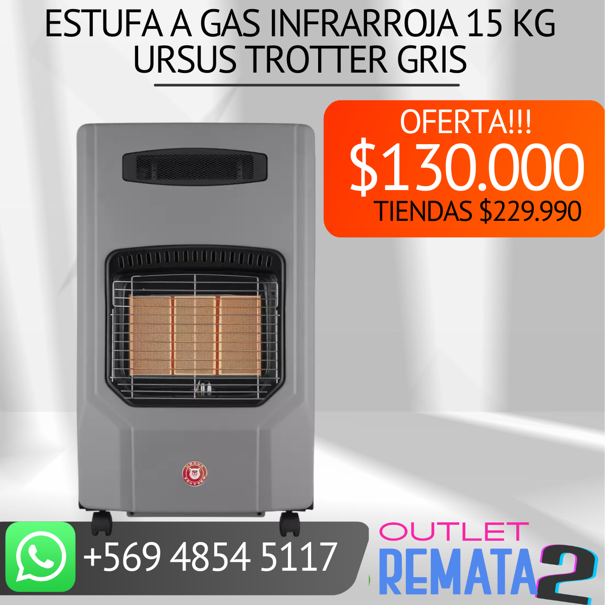 Estufa a Gas Infrarroja 15 Kg URSUS TROTTER Gris