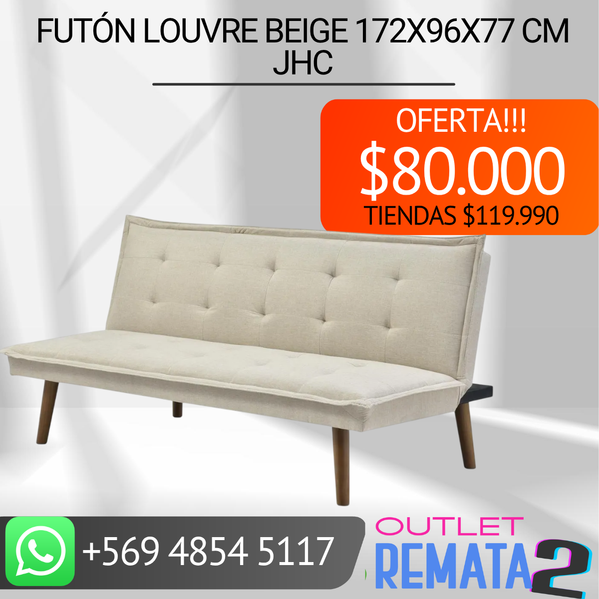 Futón Louvre Beige 172x96x77 cm JHC